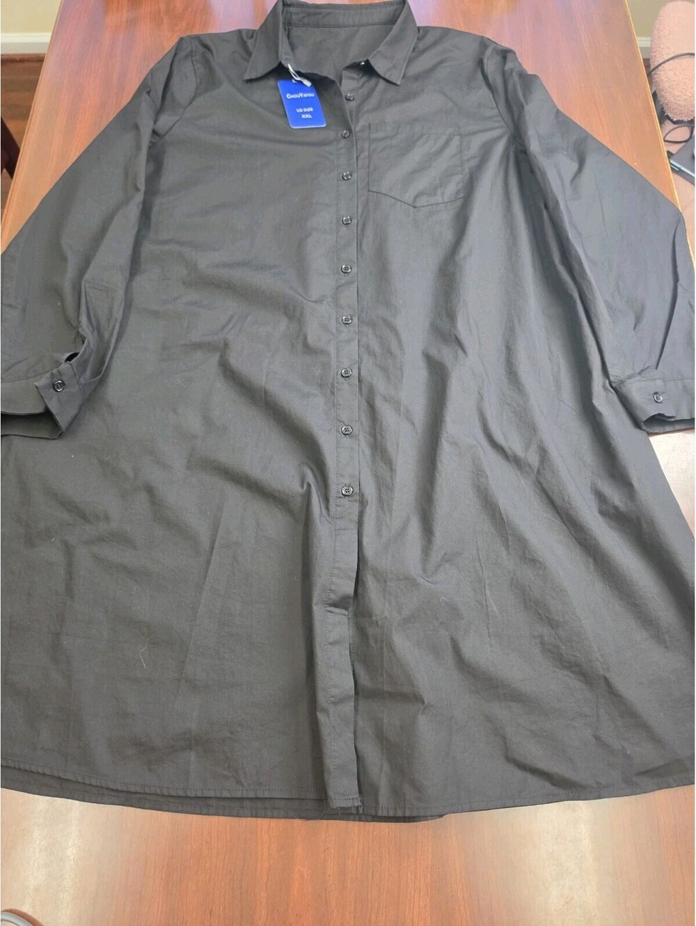 NWT ChouYatou Black Short Sleeve Button Down XXL Shirt Dress Oversized Casual